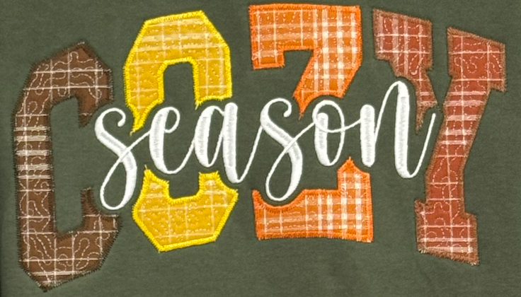 Sage Cozy Season Appliqued Sweatshirt-Embroidered