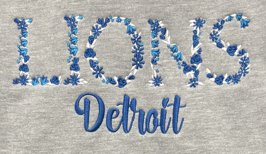 Lions Flannel Flower Motif Hooded Sweatshirt-Embroidered