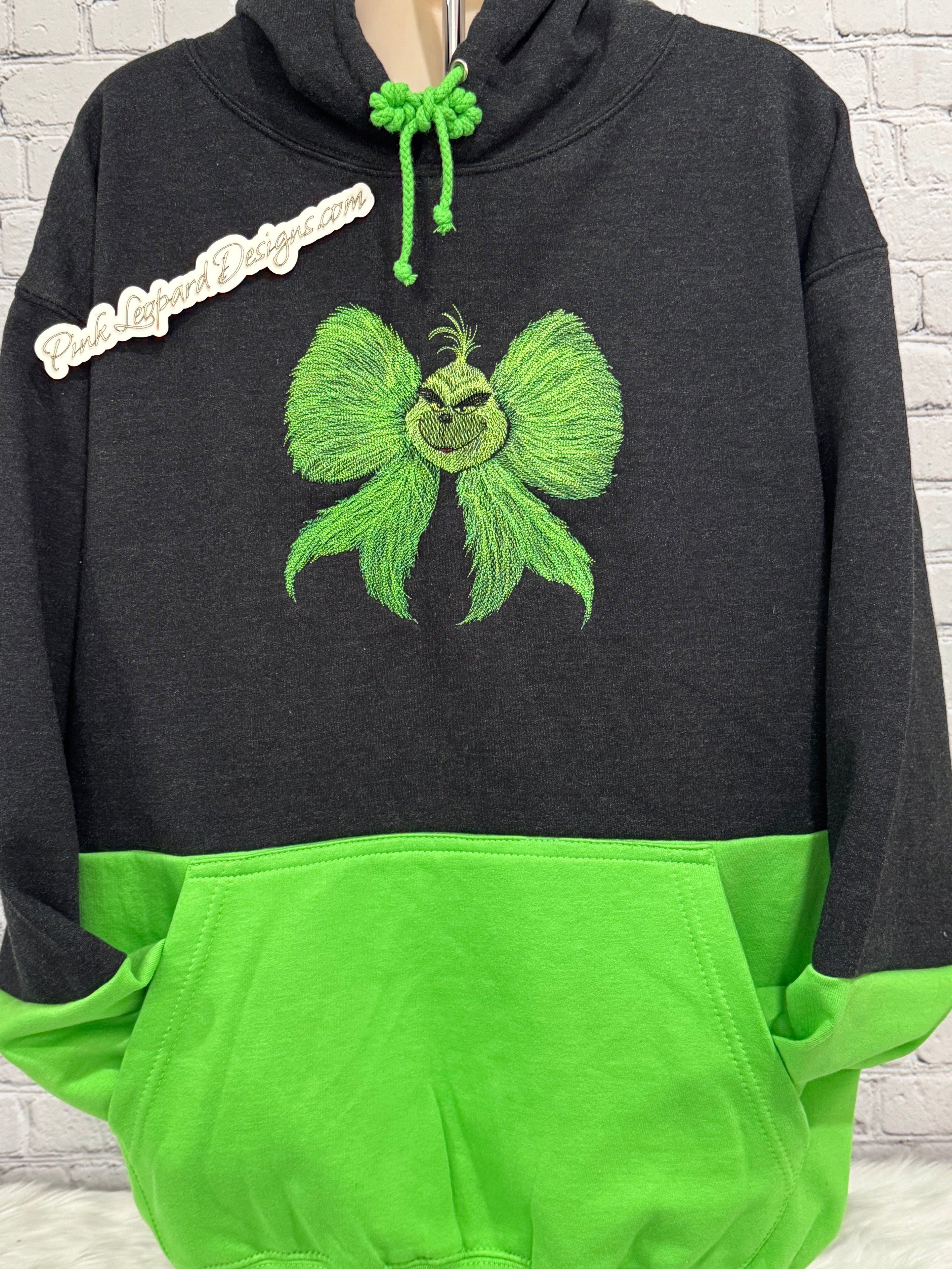 Grinch Bow Hooded Sweatshirt-Embroidered