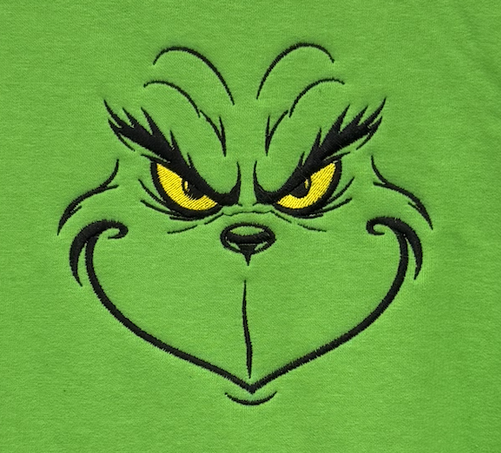 Grinch Face 2 color Hooded Sweatshirt-Embroidered