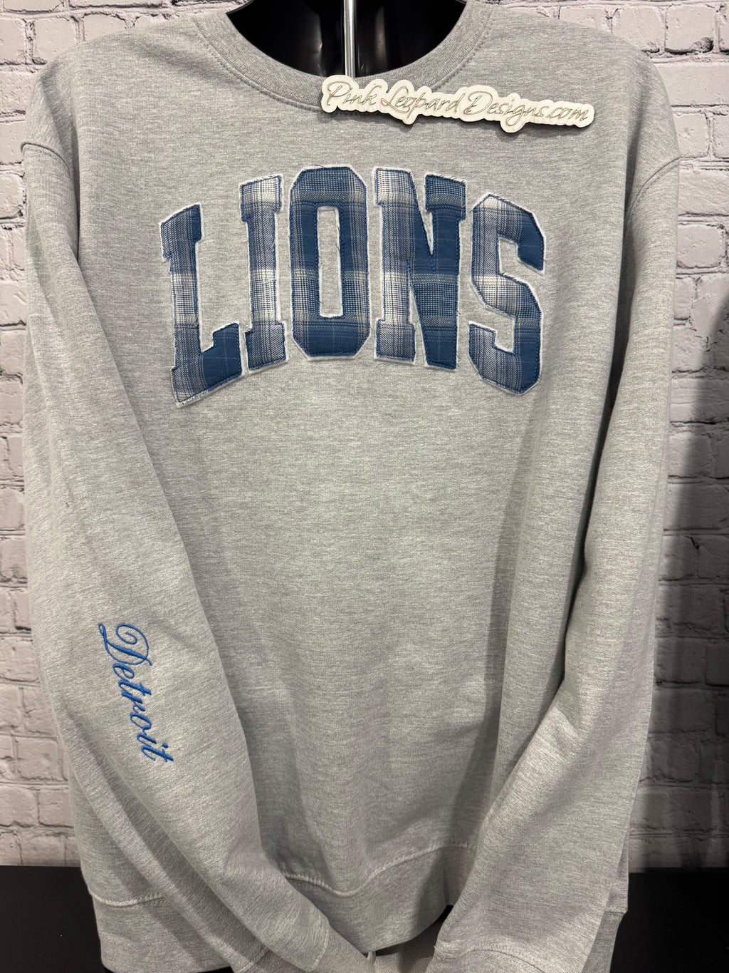 Lions Flannel Lettering Crewneck Sweatshirt-Embroidered