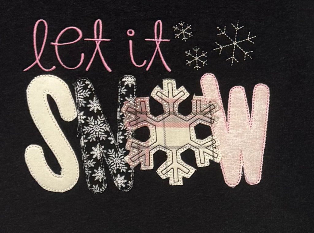 Pink Let It Snow Appliqued Flannel Hooded Sweatshirt-Embroidered
