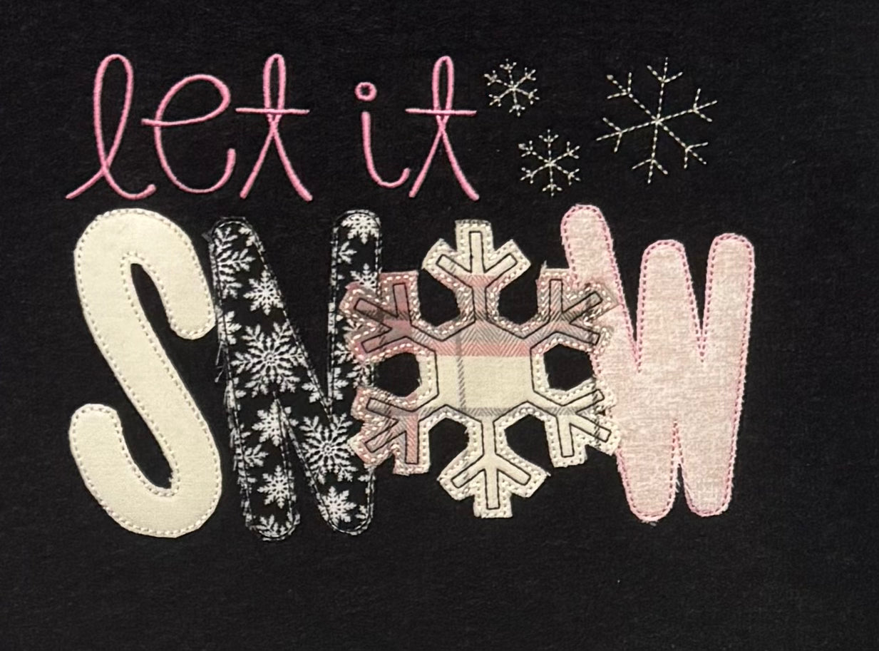 Pink Let It Snow Appliqued Flannel Hooded Sweatshirt-Embroidered