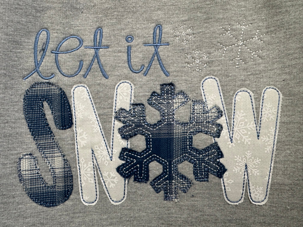 Blue Let It Snow Appliqued Flannel Crewneck Sweatshirt-Embroidered