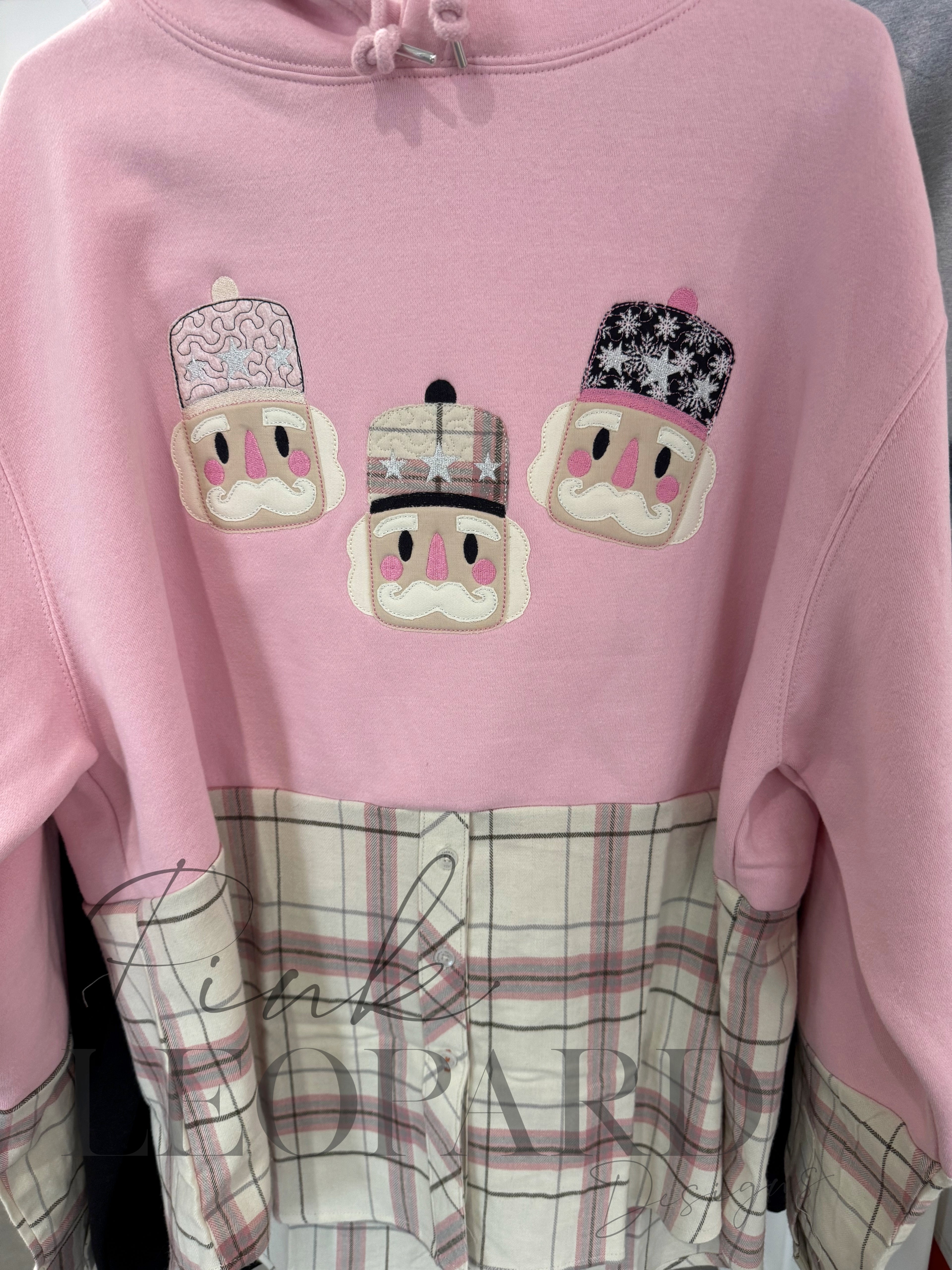 Pink Nutcracker Appliqued Flannel Hooded Sweatshirt-Embroidered