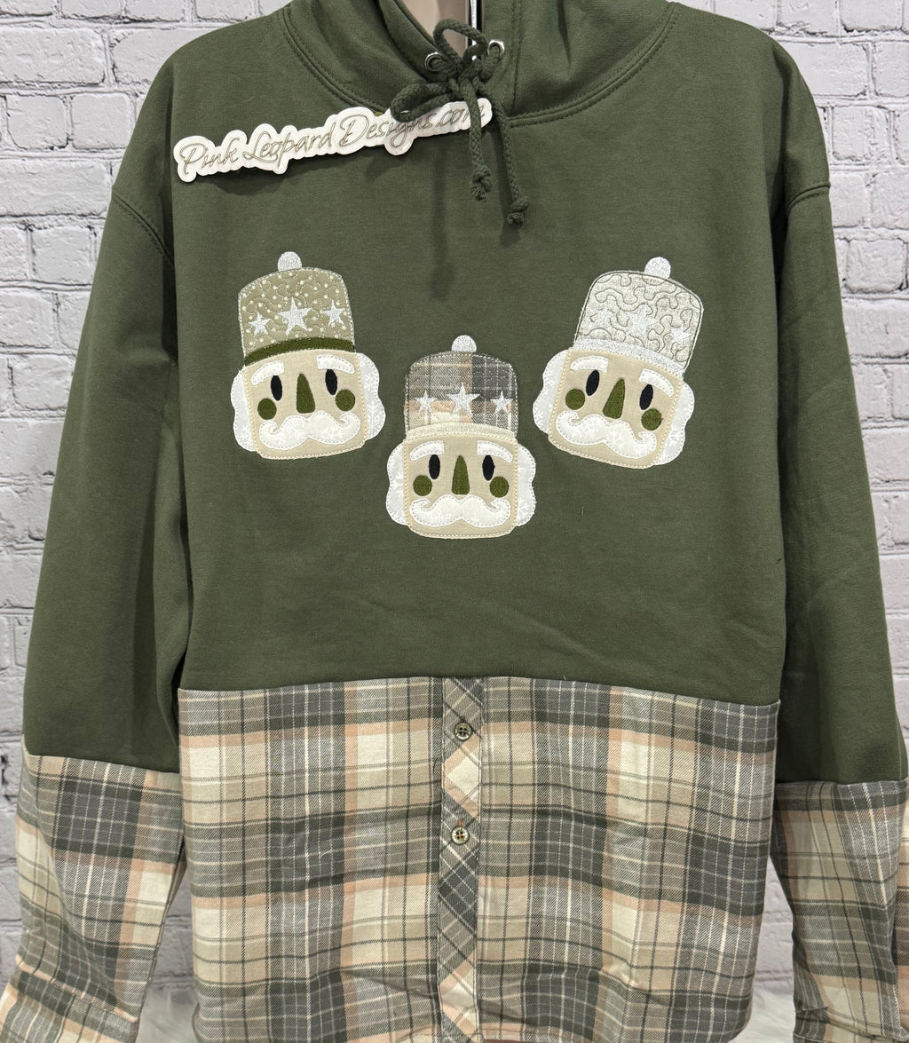 Sage Green Nutcracker Appliqued Flannel Hooded Sweatshirt-Embroidered