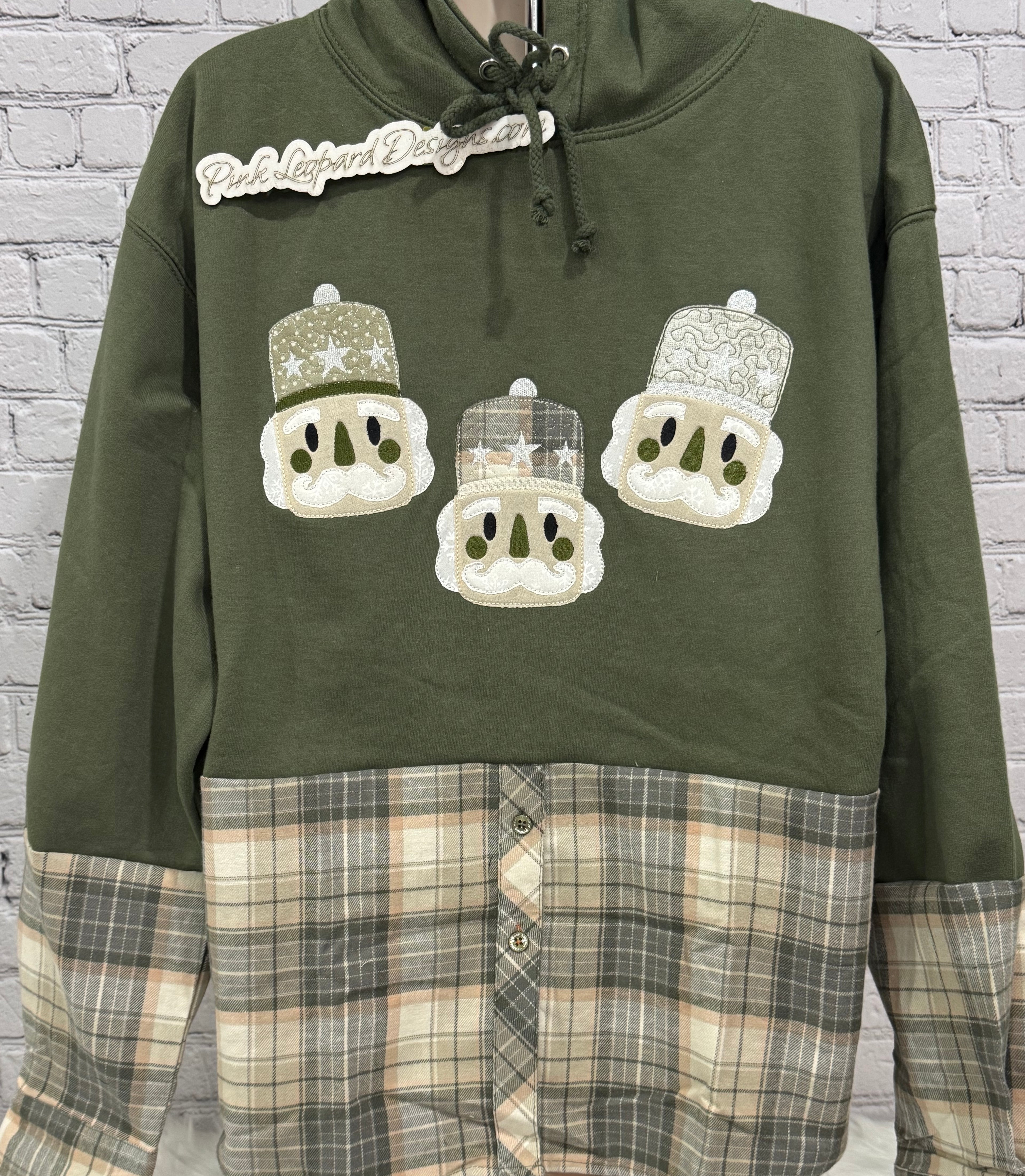 Sage Green Nutcracker Appliqued Flannel Hooded Sweatshirt-Embroidered