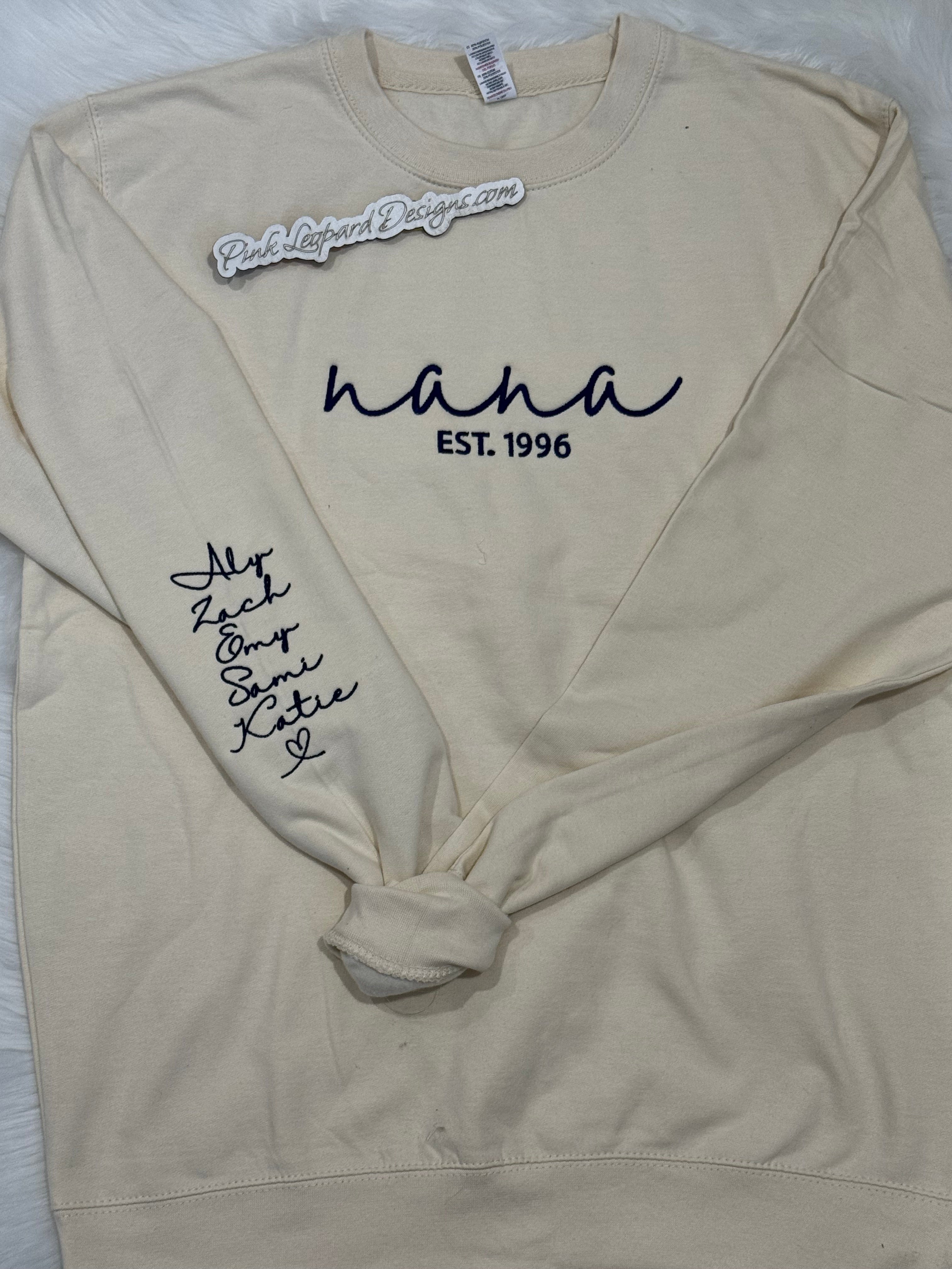 Nana Keepsake with names on sleeve-Embroidered