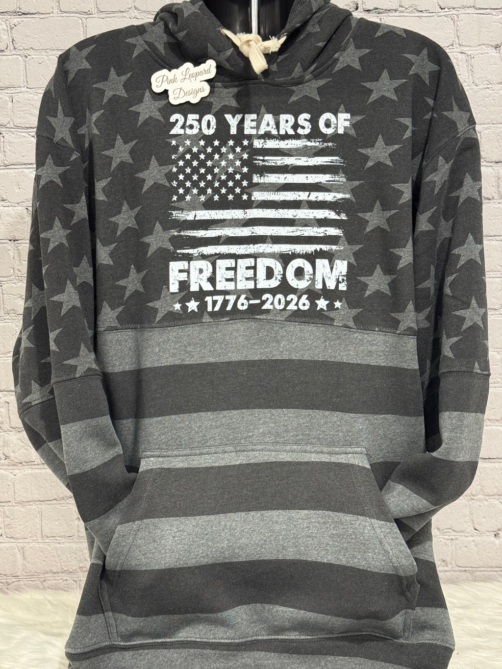 Black Grey Stars and Stripes USA 250 years Hooded Sweatshirt-DTF