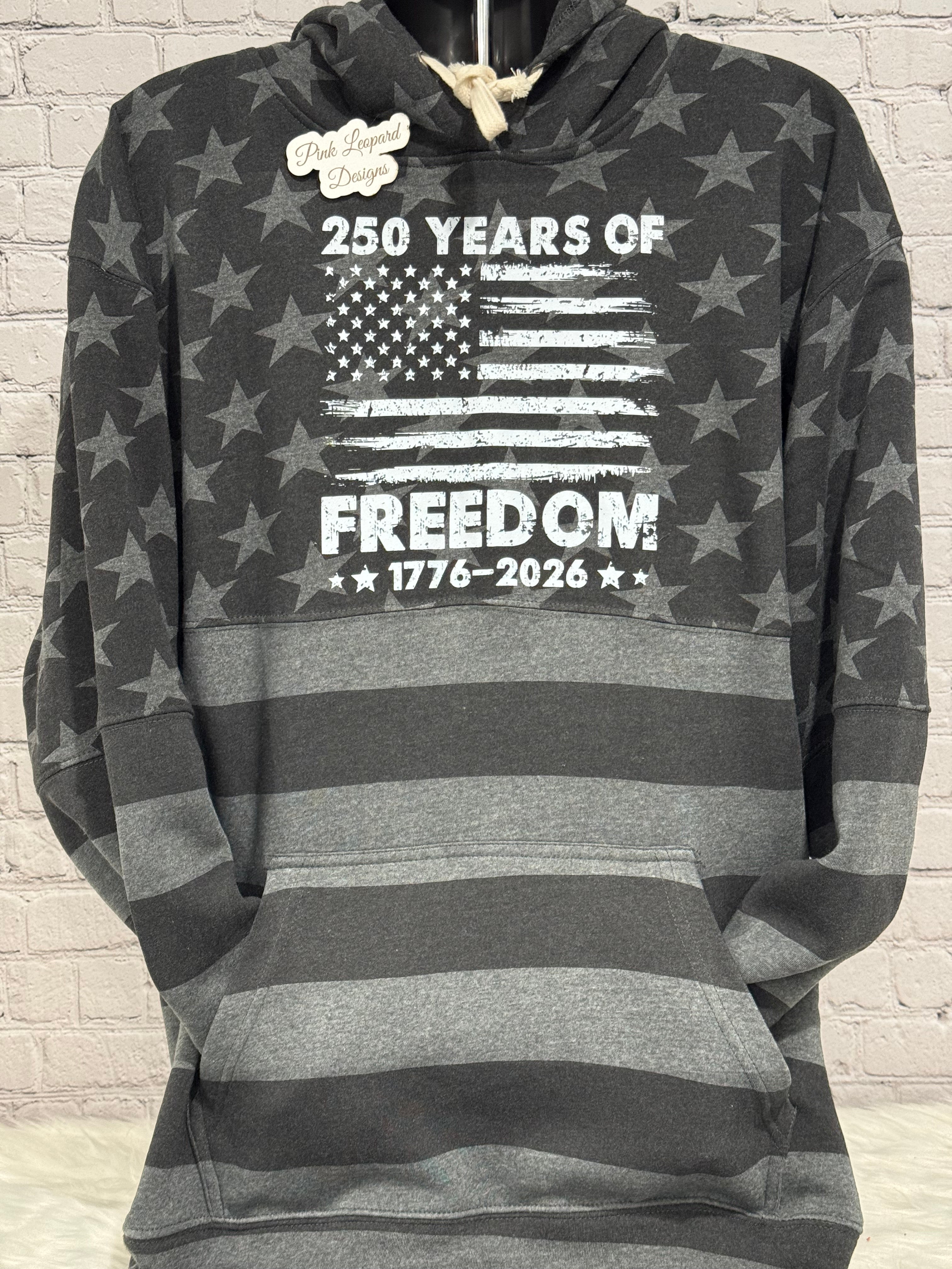Black Grey Stars and Stripes USA 250 years Hooded Sweatshirt-DTF