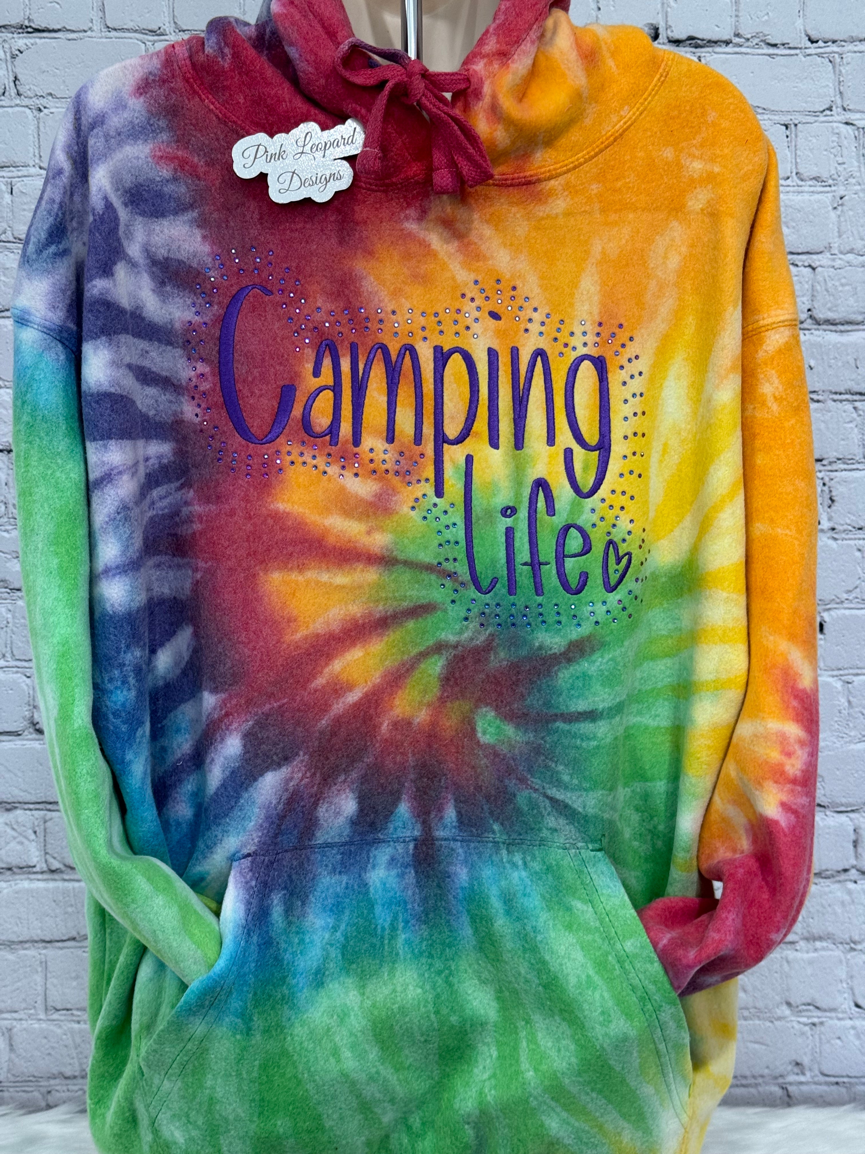 Camping Life Embroidered Tie Dye hooded sweatshirt