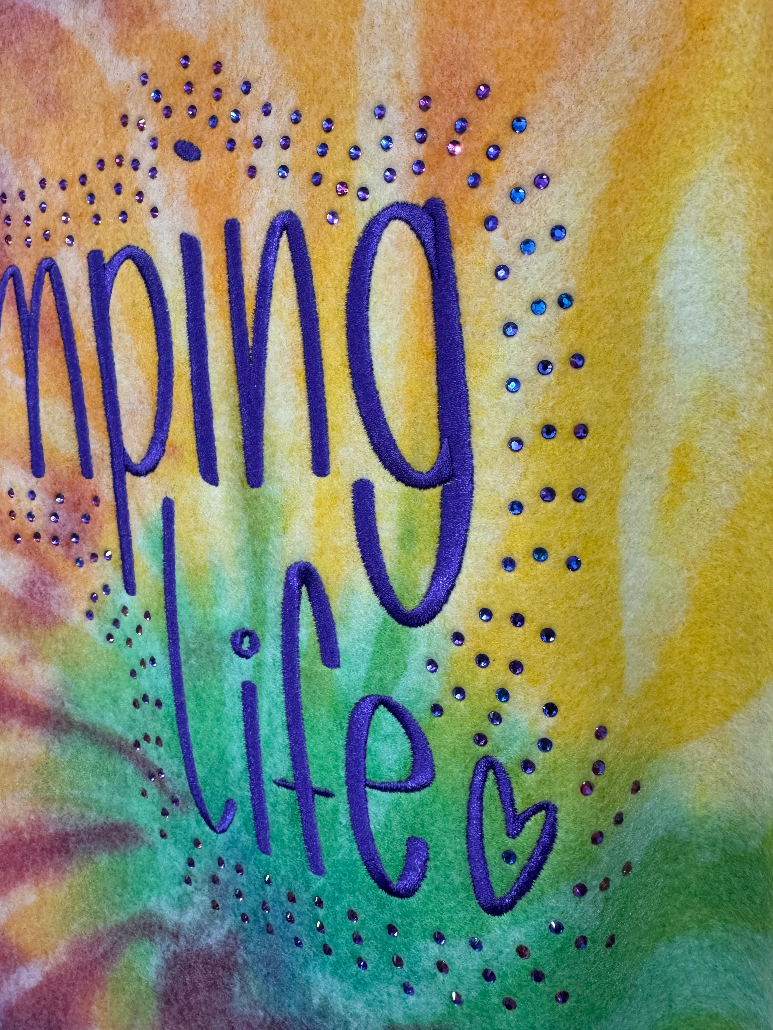 Camping Life Embroidered Tie Dye hooded sweatshirt