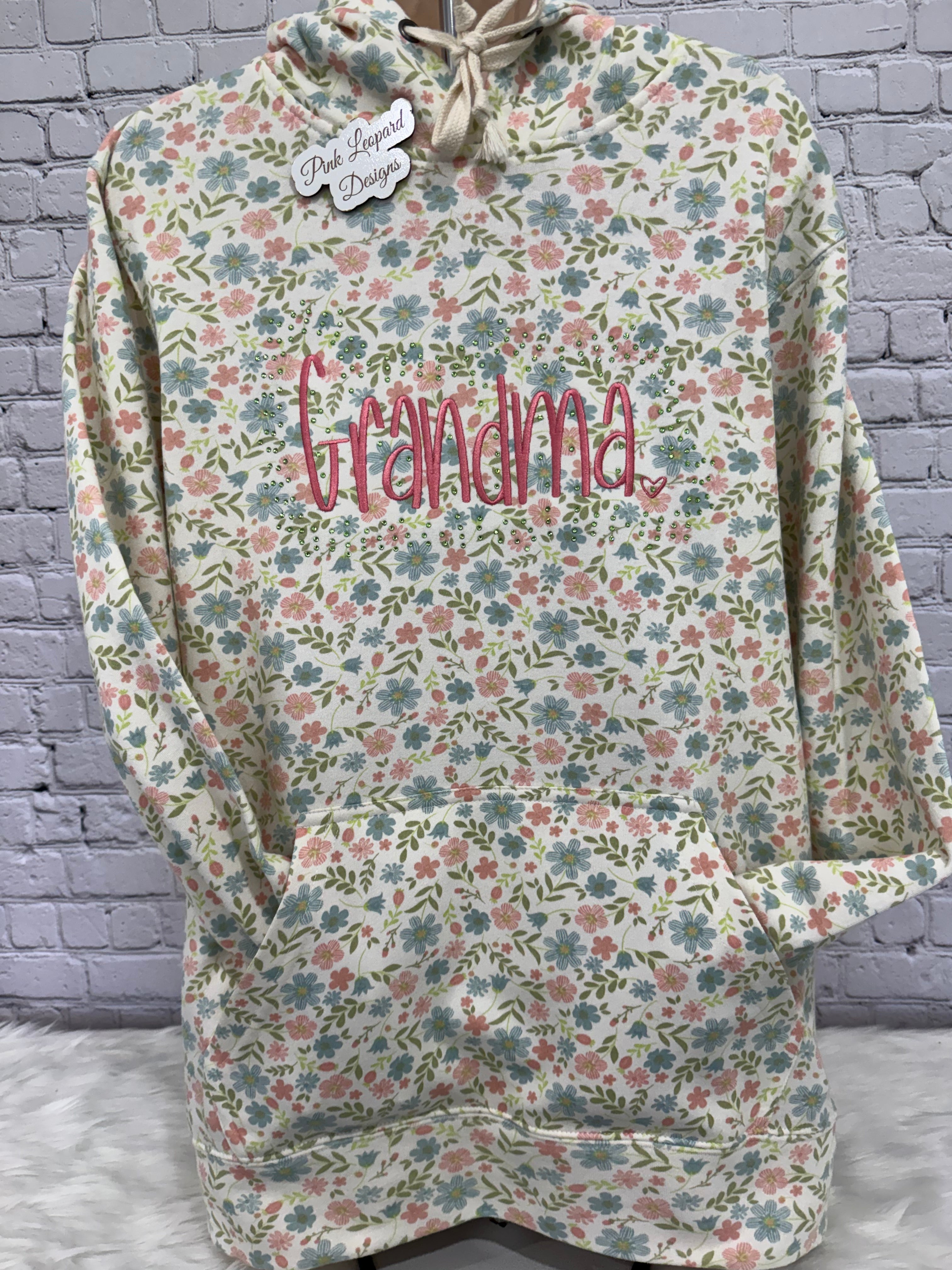 Floral Embroidered name with Rhinestone design