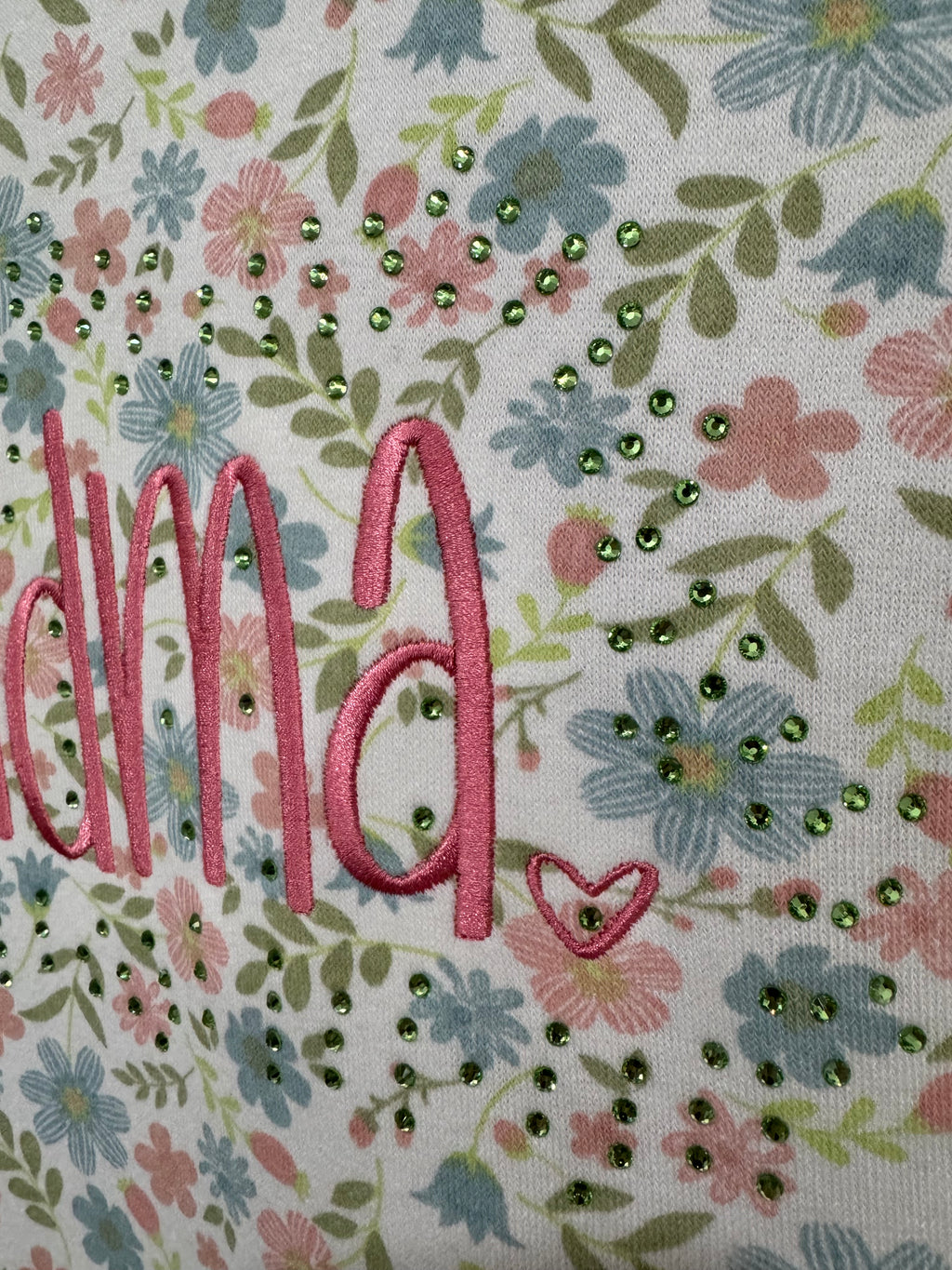 Floral Embroidered name with Rhinestone design