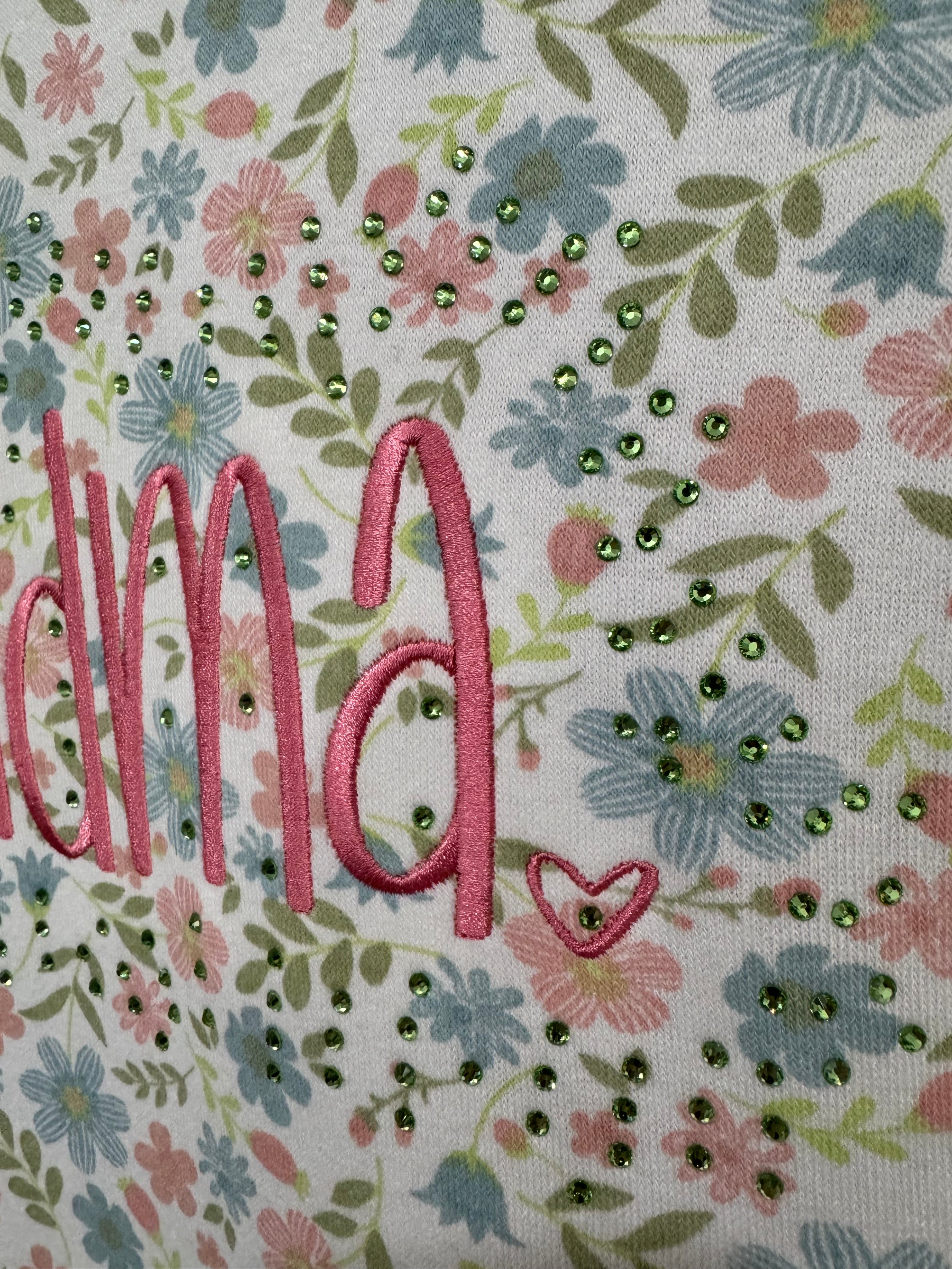Floral Embroidered name with Rhinestone design