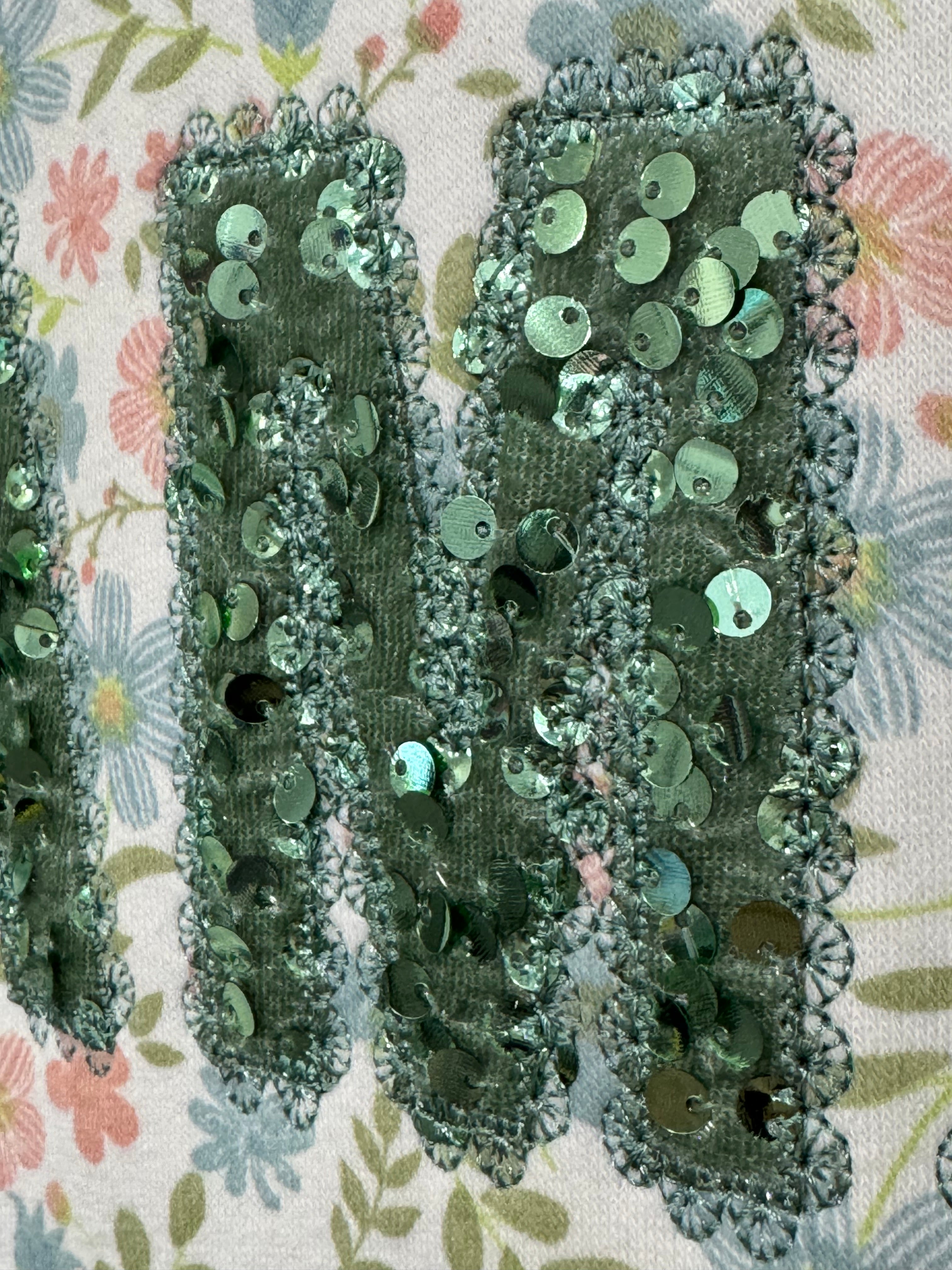 Floral Embroidered Lace Name with Sequins