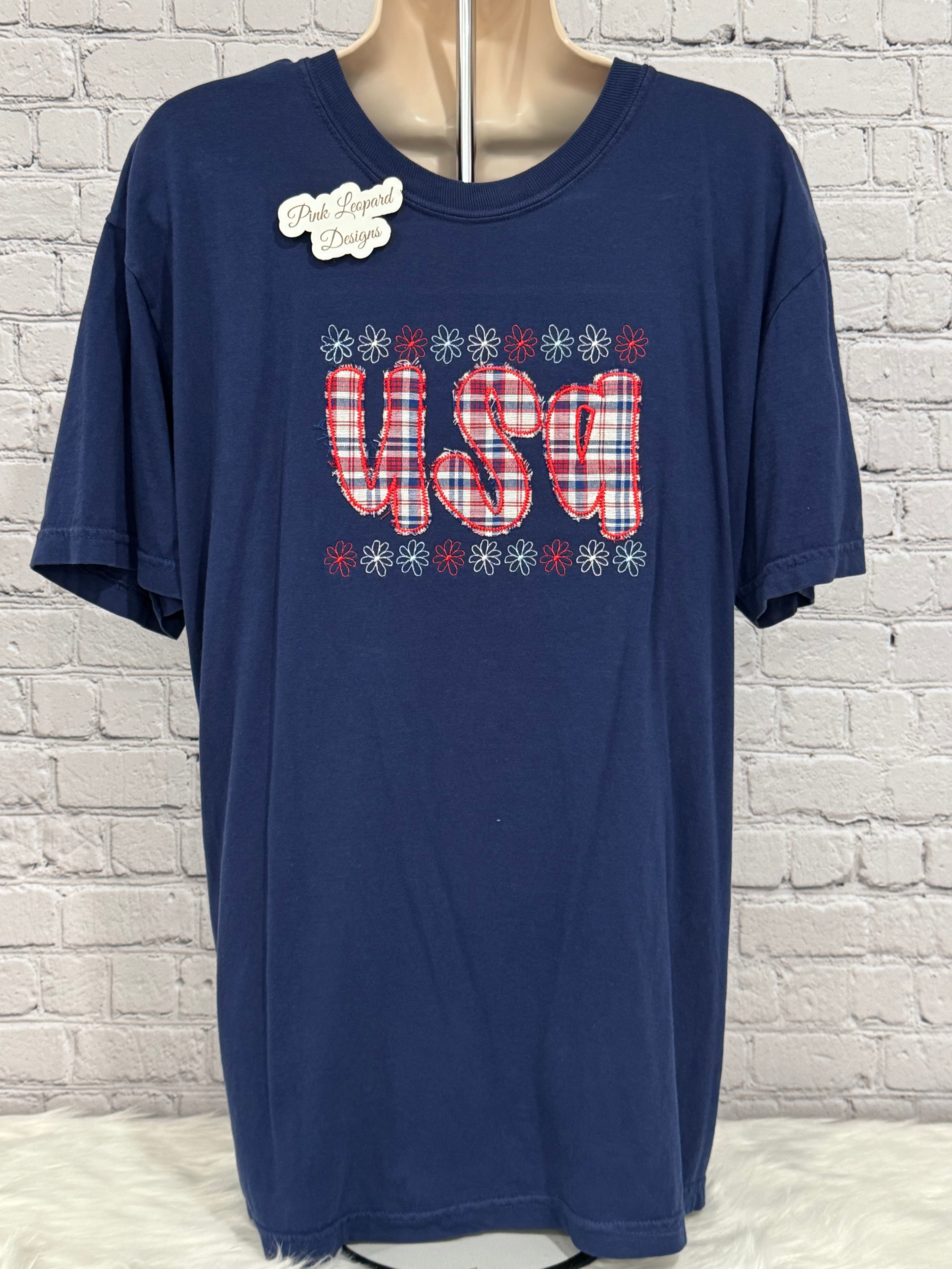 USA flowers America Tshirt-Embroidered