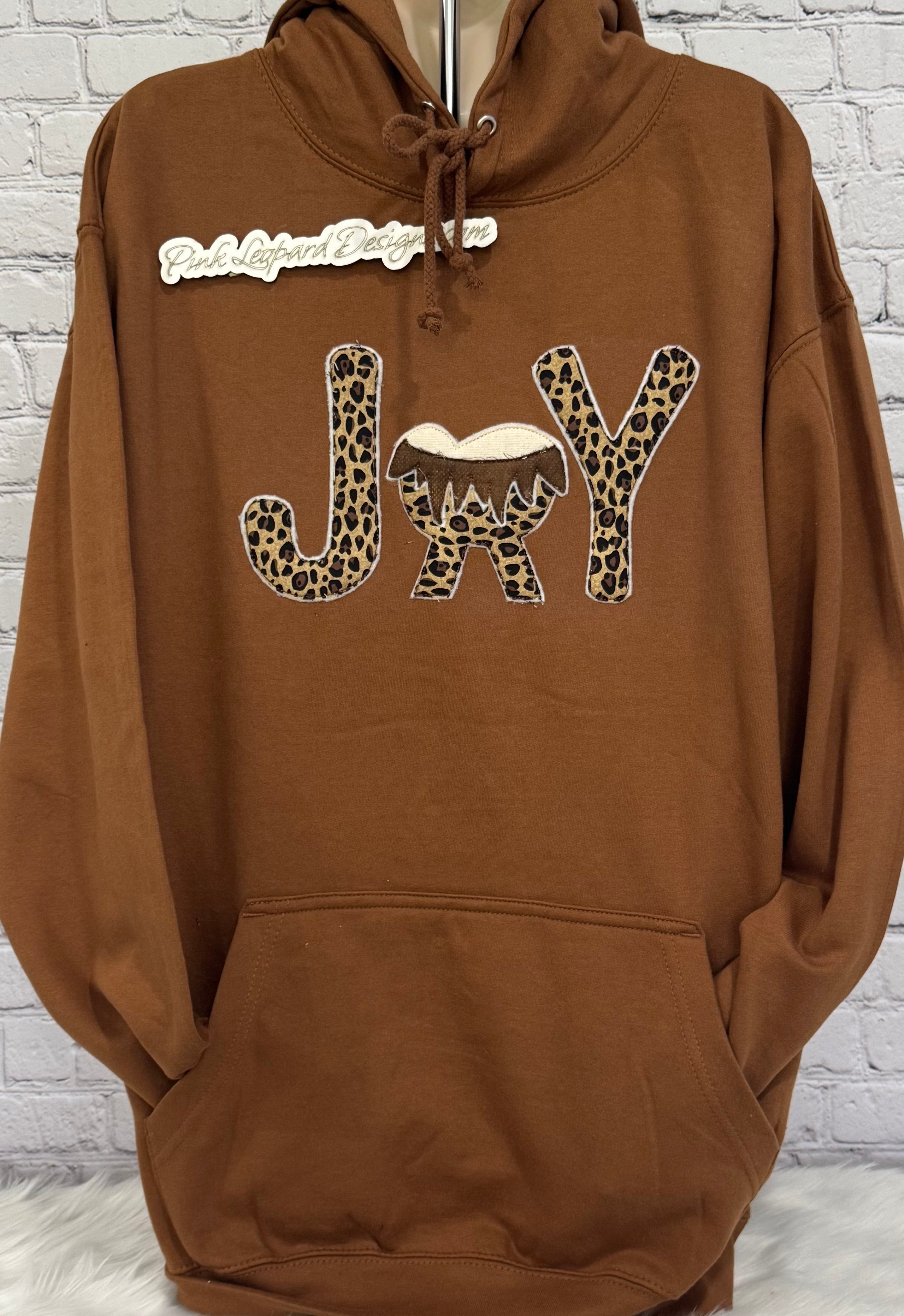 Joy Leopard Print Hooded Sweatshirt-Embroidered