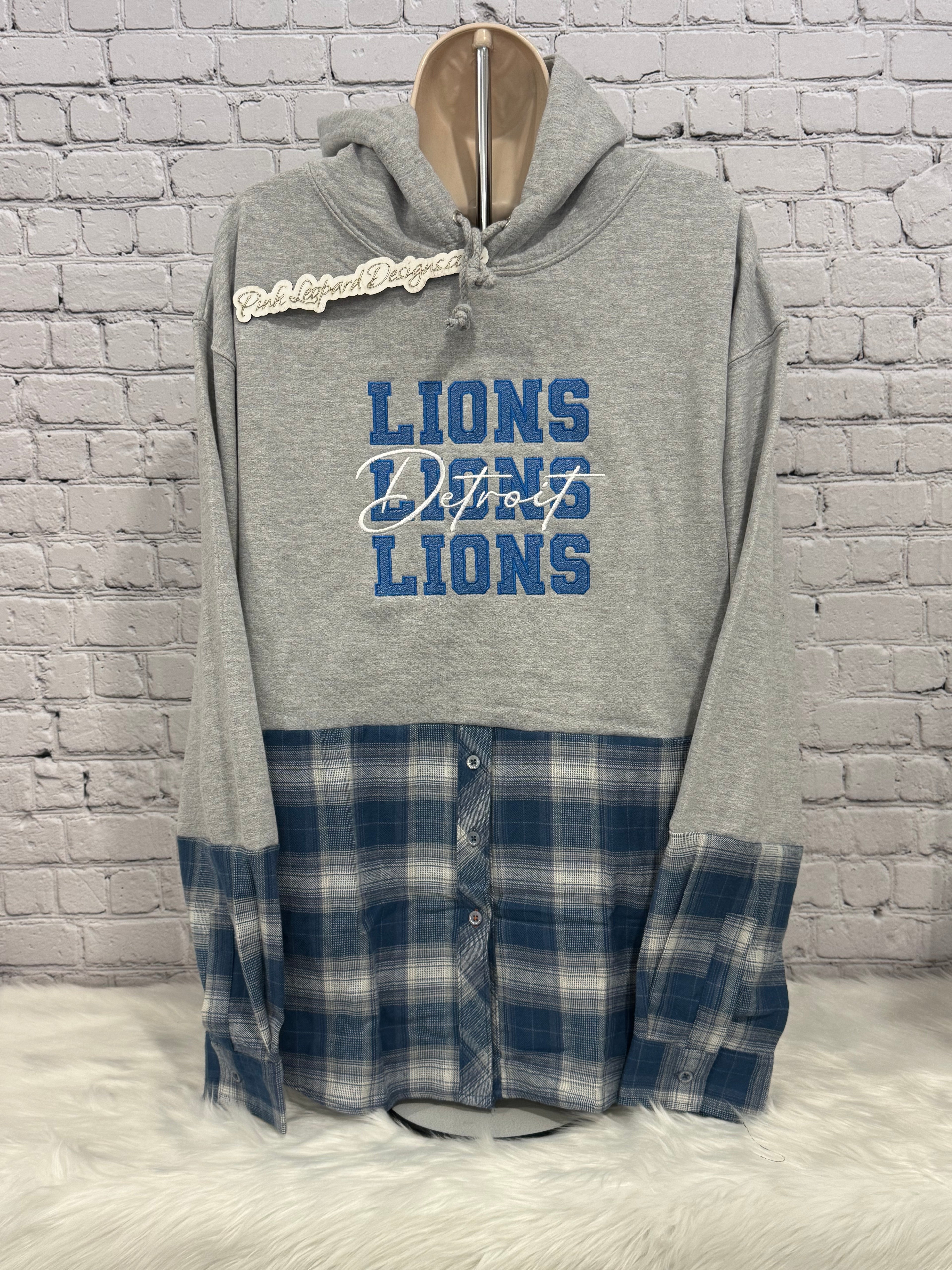 Triple Lions Flannel Hooded Sweatshirt-Embroidered