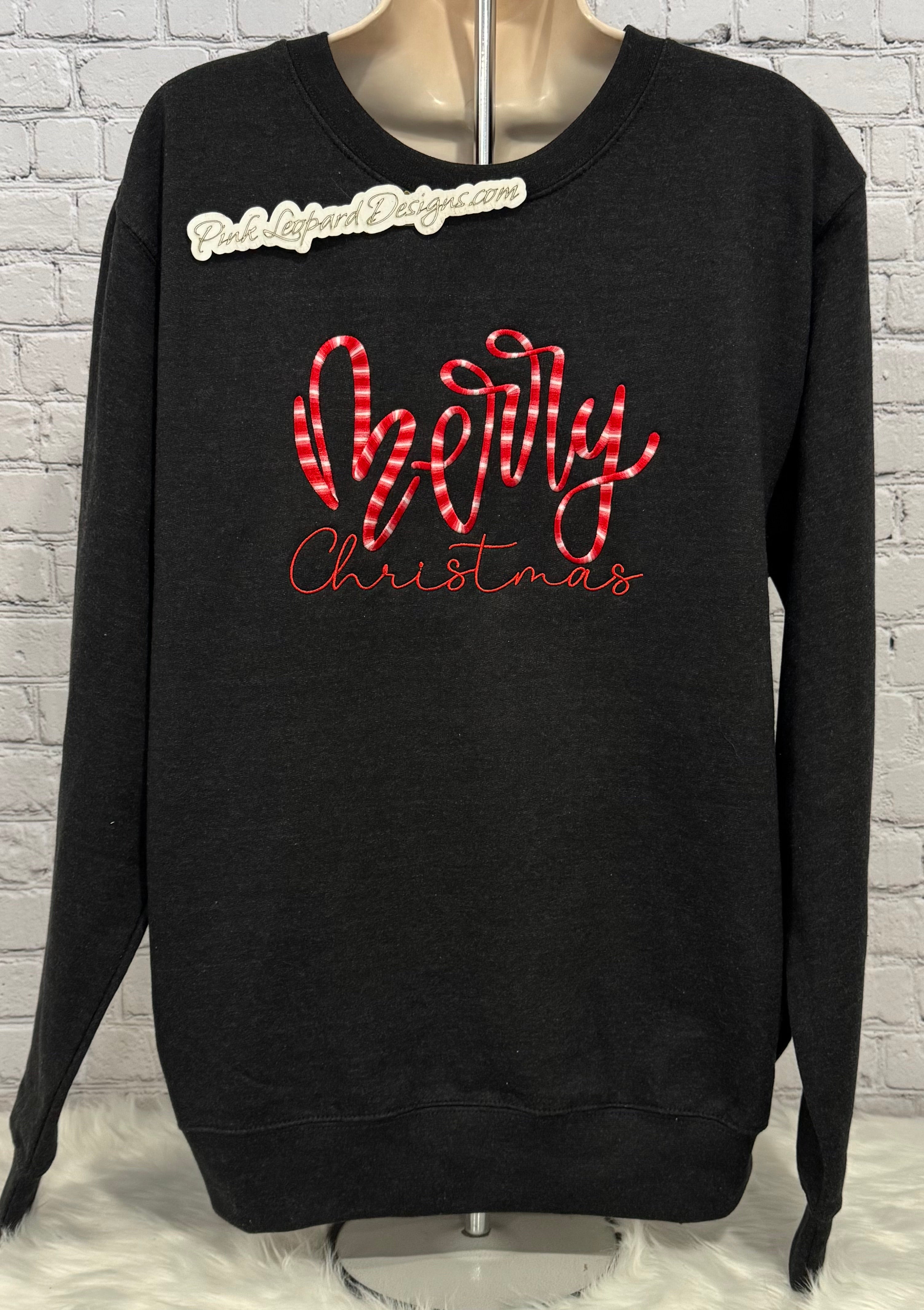 Merry Christmas Candy Cane Thread Crewneck Sweatshirt-Embroidered