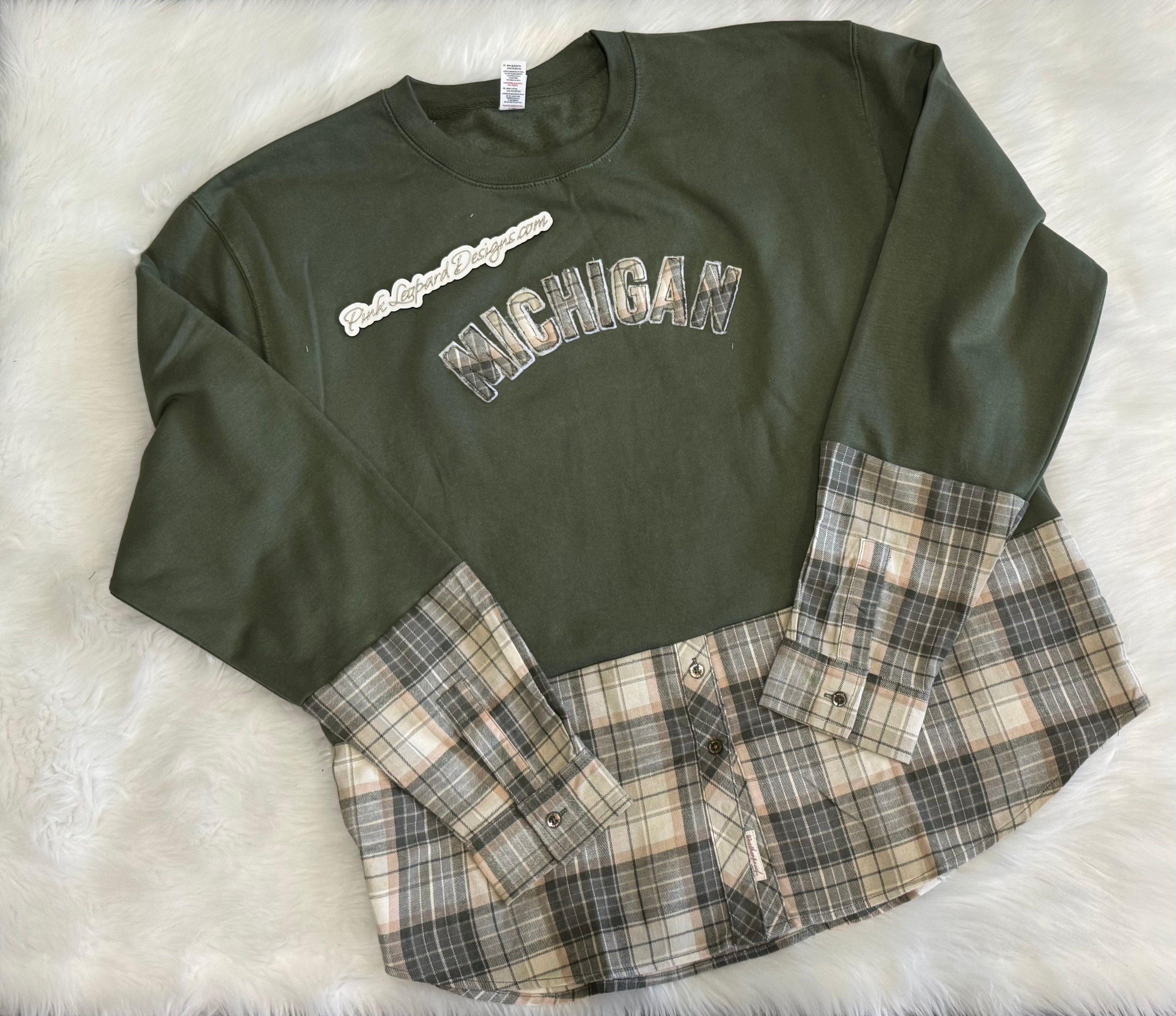 Michigan Sweatshirt with flannel-Embroidered