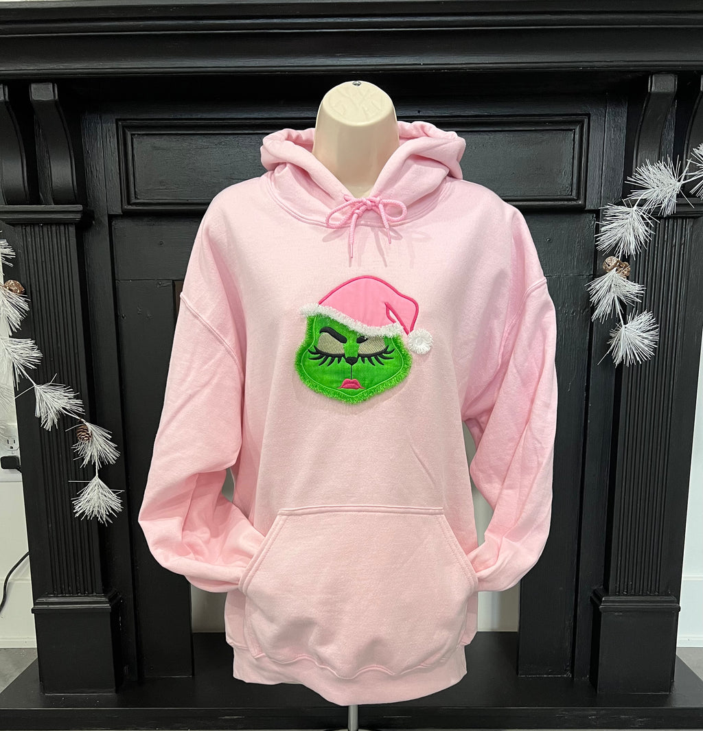 Girl Grinch Fringe Appliqued Hooded Sweatshirt-Embroidered