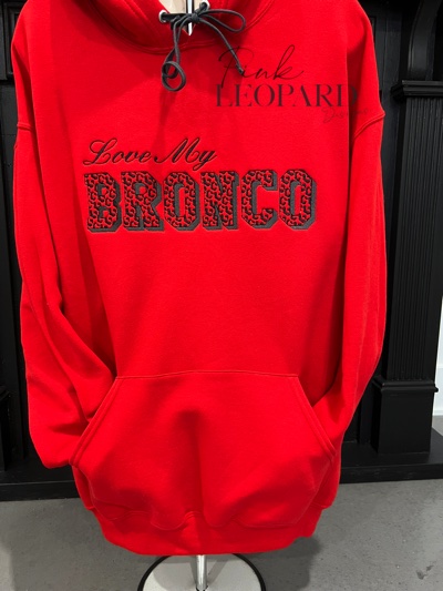 Love my Bronco Leopard Embroidered Hooded 50/50 Sweatshirt-