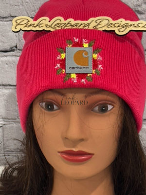 Embroidered Carhartt Hat Coral Flowers-