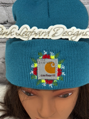 Embroidered Carhartt Hat Teal Flowers-