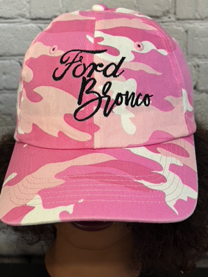 Pink Camo Bronco words Ballcap-