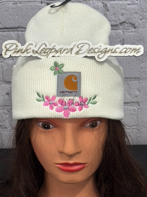 Embroidered Carhartt Hat Cream Flowers-